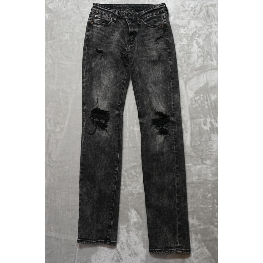 American Eagle Outfitters Mens Black Acid Wash Distressed Skinny Jeans 30x34